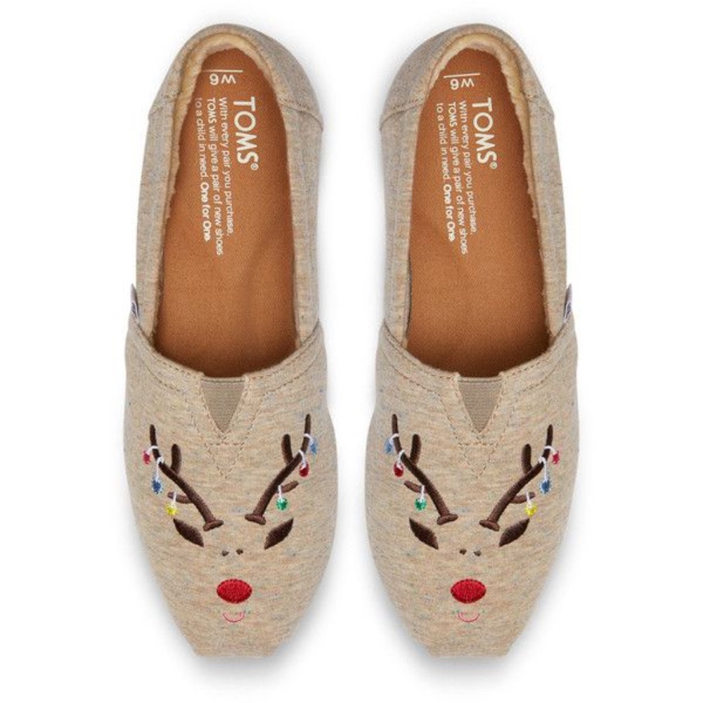 TOMS Embroidered Reindeer Seasonal Classic Alpargata - size 6.5